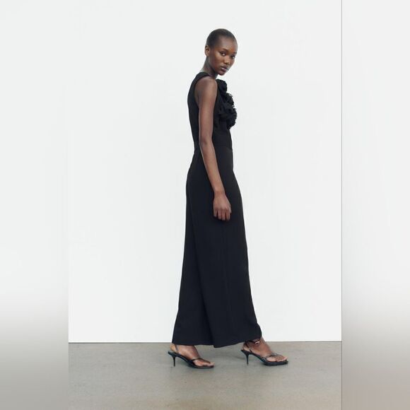 Zara TEXTURED FLORAL CREPE JUMPSUIT - Picture 12 of 15
